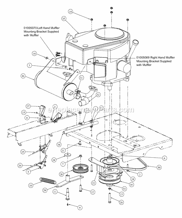 17hp Kawasaki Engine Assembly Diagram and Parts List for 3648 53AB5D4M100 Cub Cadet Lawn Mower